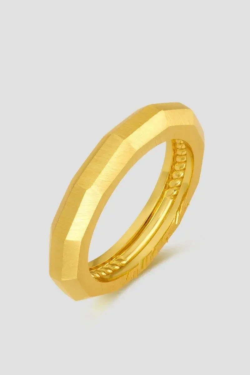 2025 New Gold Color Plain Brushed Micro Paved 5A Cubic Zirconia Geometric Hex Rings For Women Men New Fashion Jewelry Gift