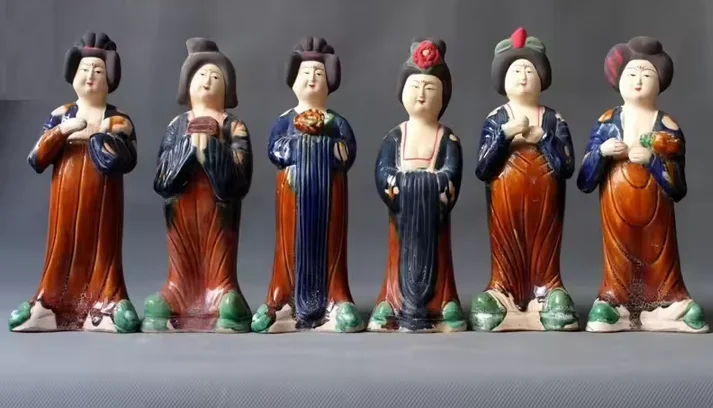 1pcs Antique Tang Dynasty Court Lady Figurine Ceramic Plump Doll Handcrafted Tang Sancai Court Lady Sculpture Ornament