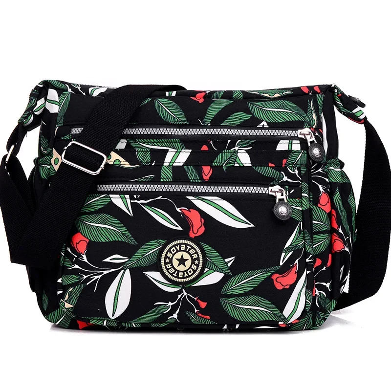 Women\'s Fashion Cloth Shoulder Bag More Zipper Printing Floral Women Bag Waterproof Nylon Satchels Preppy Style Crossbody Bag