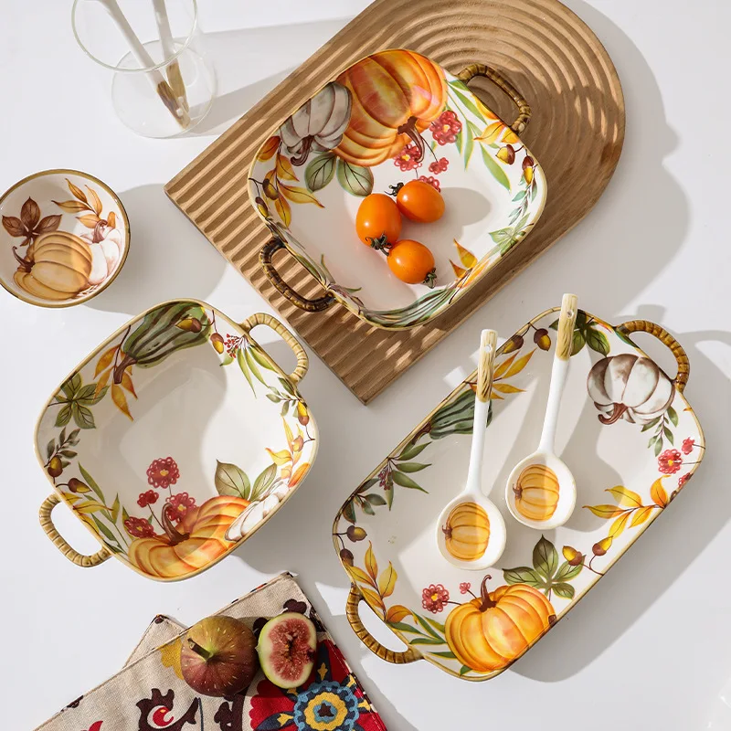High-looking Nordic Pumpkin Plate Combination Household European Tableware High Light Luxury Thanksgiving Christmas Plate