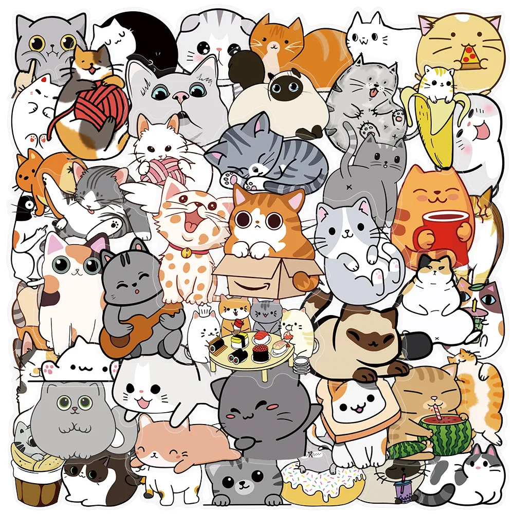 

50PCS Transparent Cute Cat Stickers DIY Graffiti Suitcase Laptop Mobile Phone Case Waterproof Decals Kids Toys Gifts Stickers