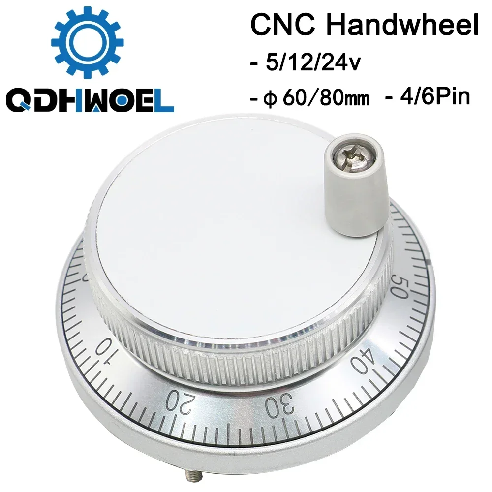 CNC Pulser Handwheel 5V 6pin Pulse 100 Manual Pulse Generator Hand Wheel CNC Machine 60mm 80mm Rotary Encoder