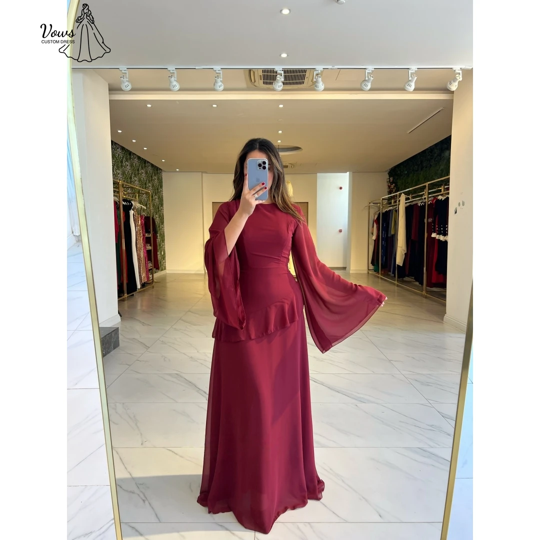 

Vows Custom Made Evening Dresses for Special Occasions Round Neck Luxurious Prom Dress Luxury 2025 Line A Claret Robe Soiree