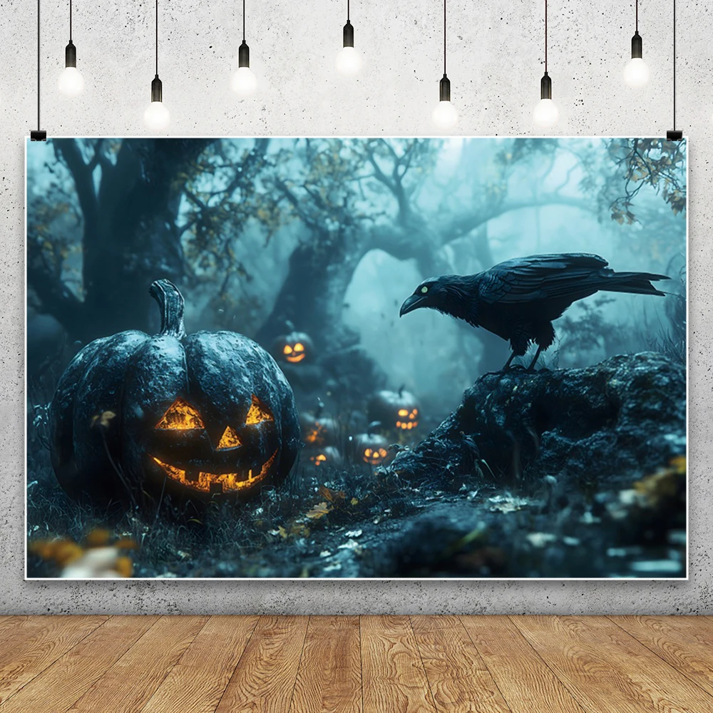 الرعب هالوين التصوير خلفية الغابات القوطية مثيرة الأسود الغراب اليقطين فانوس 2025 هالوين خلفية الصورة الطرف