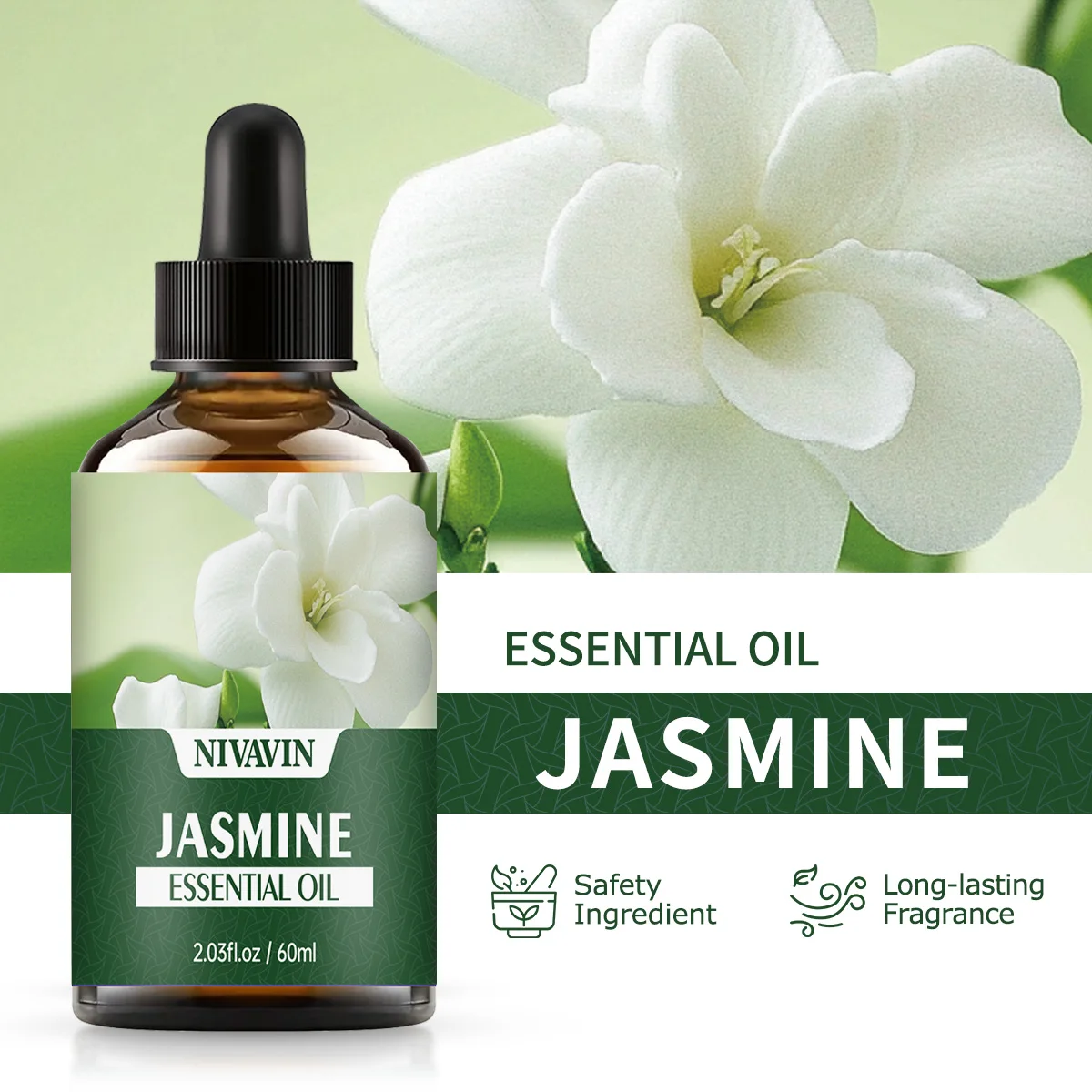 NIVAVIN 30ml/60ml Jasmine Plant Extract Facial Skincare Essential Oil, Rich and Long-lasting Fragrance, Body Care Moisturizing