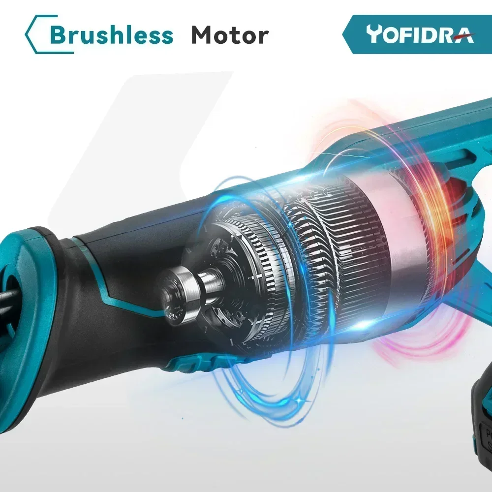 Yofidra 18V Brushless Reciprocating Saw Handsaw Saber Multifunction Saw for Metal Wood Pipe Cutting For Makita battery