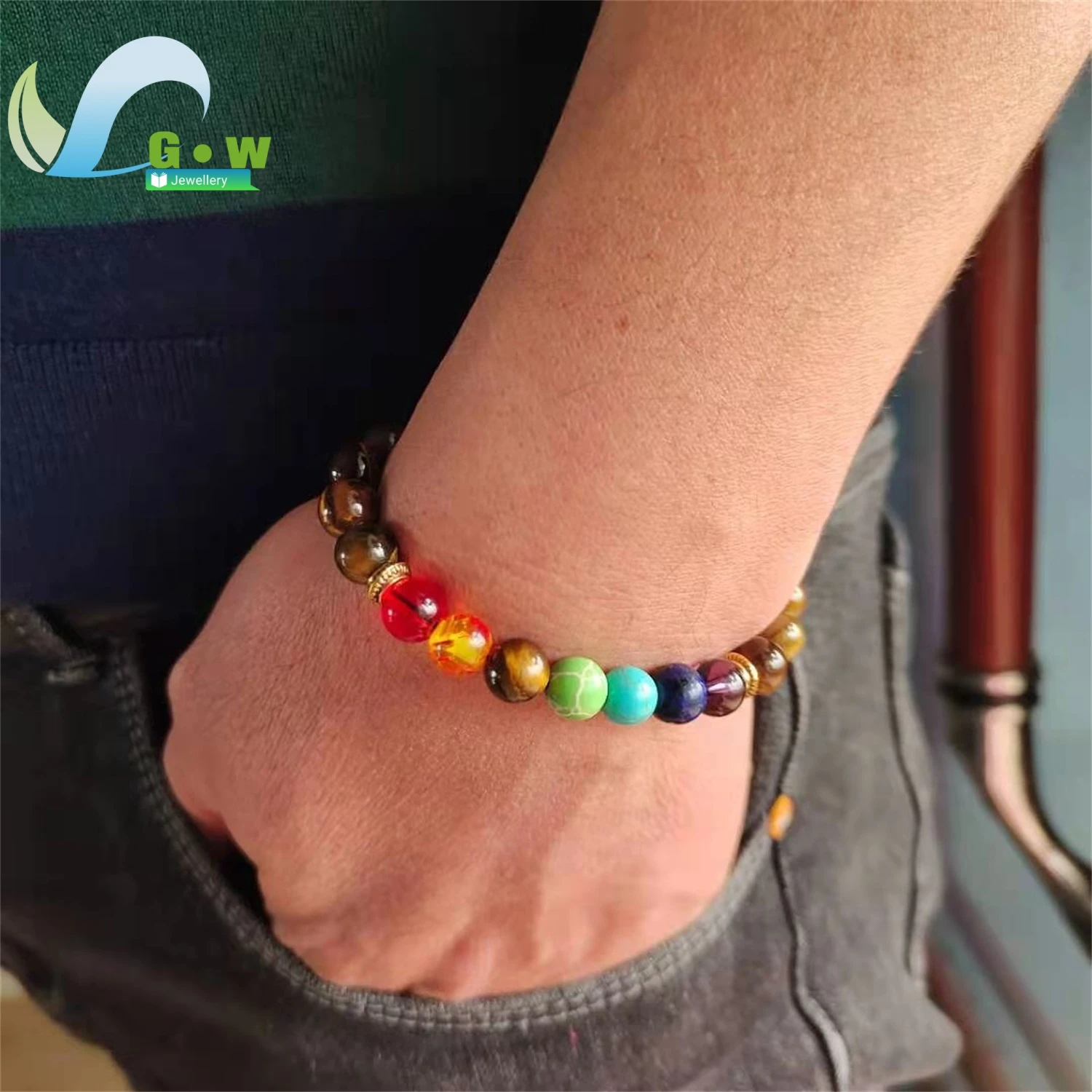 Lucky 7 Chakra's Edelsteen Kristal Mannen Vrouwen 8mm Lavasteen Kralen Armband Gevlochten Touw Natuursteen Yoga Bangle Sieraden ﻿ Geschenken