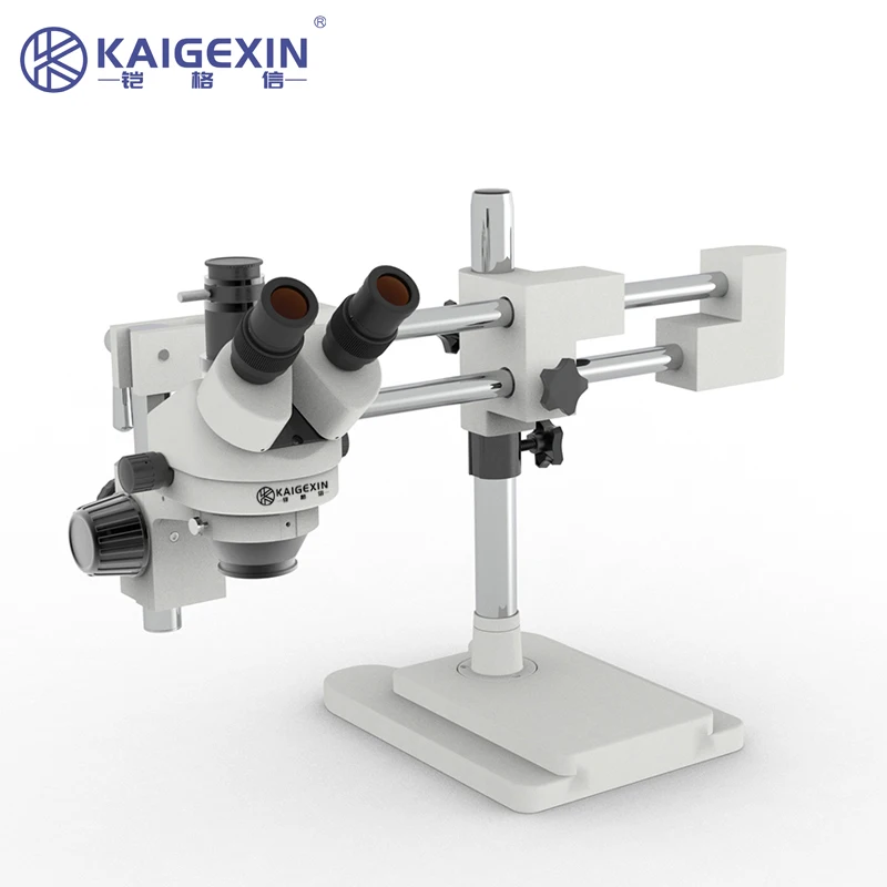 Kaigexin-Simul-Focal Stereo Zoom Microscope, Dual Arm Boom Stand, Long Arm, 10HW, 7X-45X