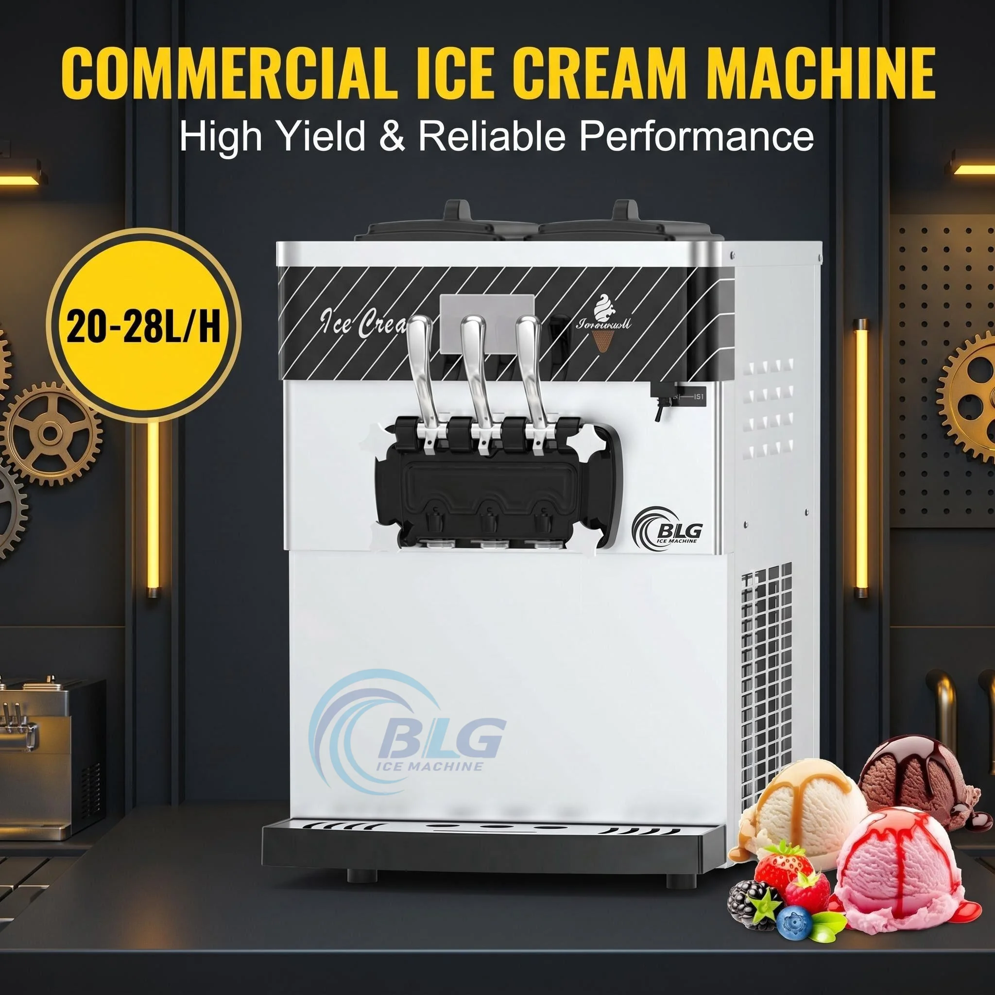 BLG Soft Cream Maker Commercial Home Electric Automatic Tabletop 3 Flavors Countertop Yogurt Machine Hot Sale Easy Use