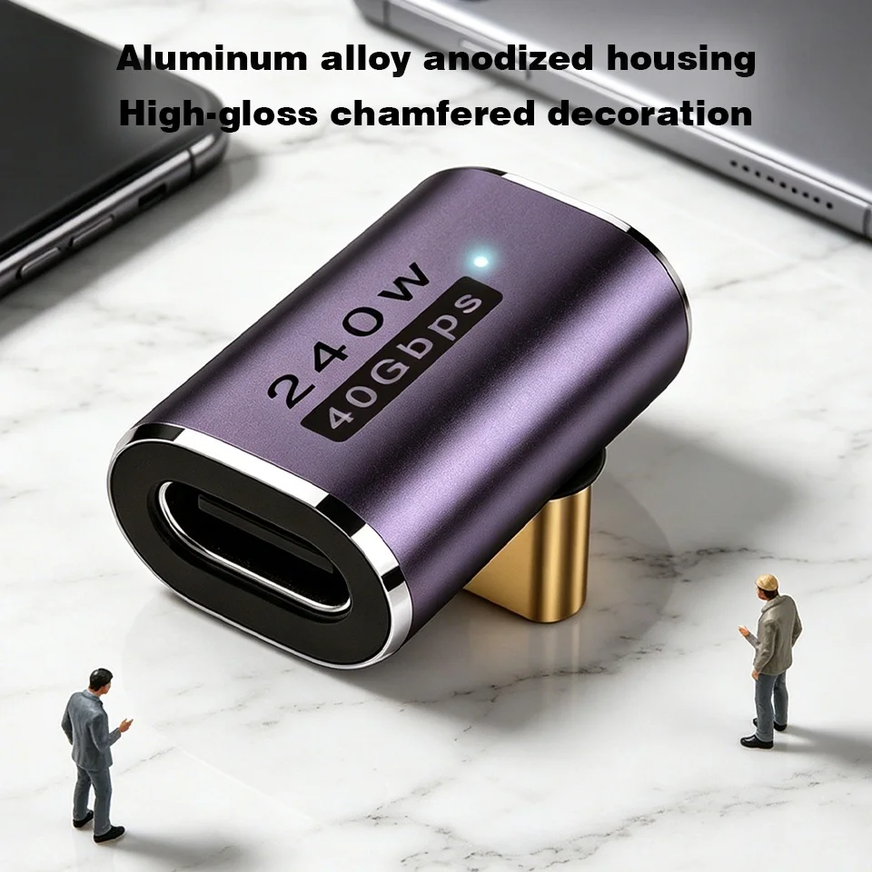 UGOURD 40Gbps Extension Cable Adapter USB C Male to USB C Female Adapter Angled Type C to C Converter 240W With Indicator Light
