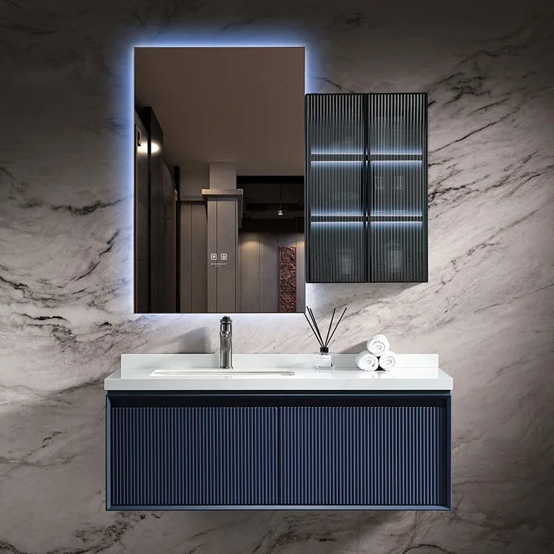 

Minimalist rock slab integrated bathroom cabinet combination washstand hand washbasin pool oak skin paint