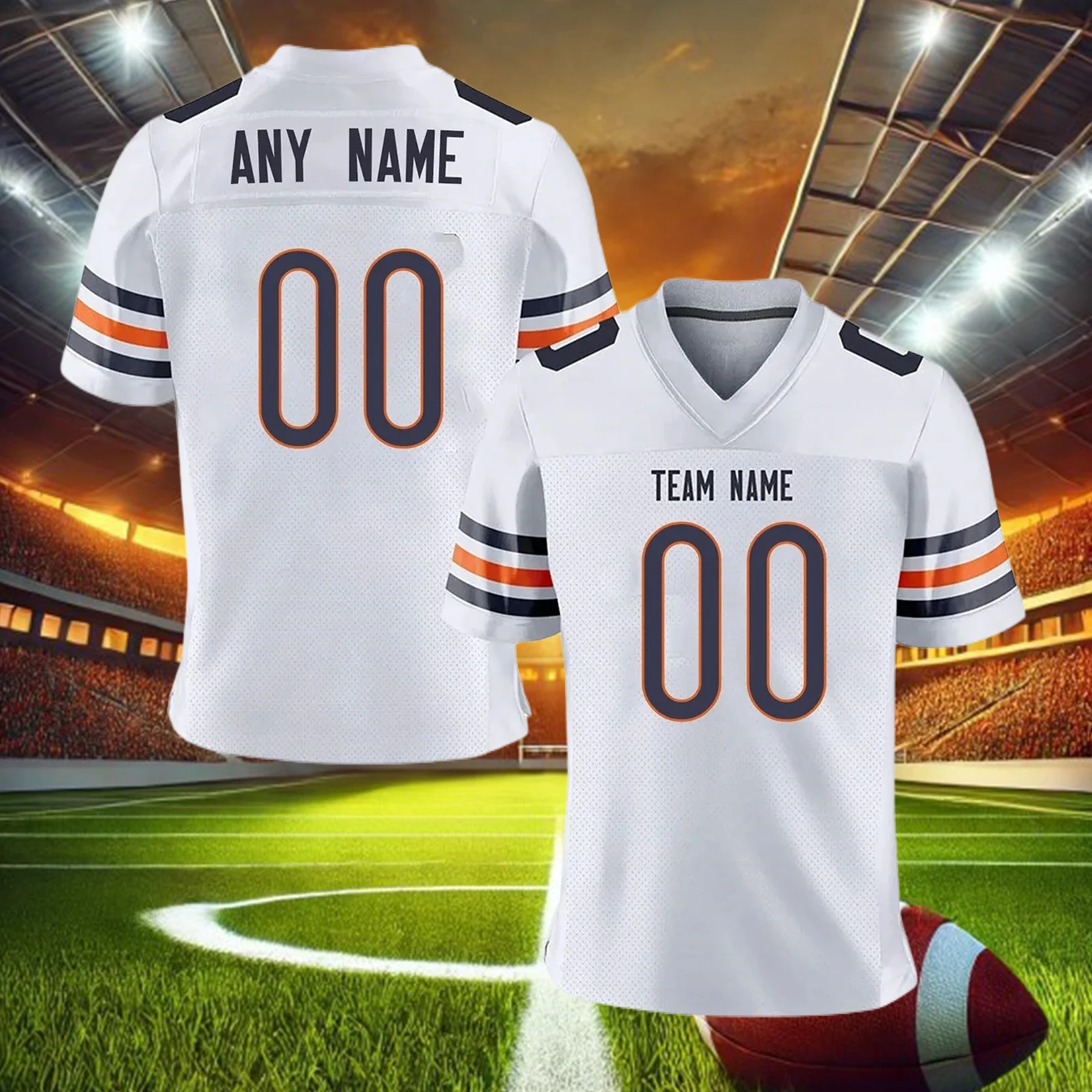 White Navy Orange Custom American Football Jersey Personalized Printed Team Name Number Football Training Shirt for Adult Kids