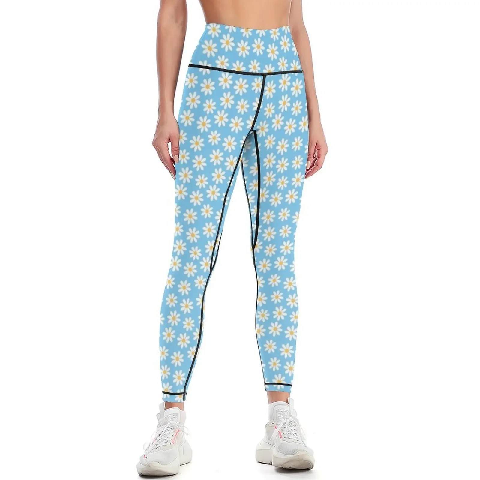 

White Daisies on Blue Seamless Pattern Print Leggings Jogger pants Women's sports sports for legging push up Womens Leggings