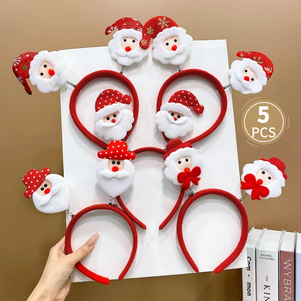 

5PCS Elk Antler 2025 Headband Snowman Santa's Hat Christmas Hair Hoop Headwear Headdress Photographic New Year Hairband