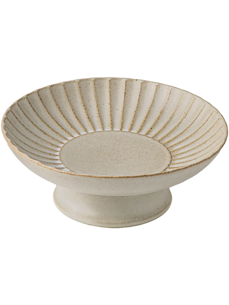 Handmade Distressed Stoneware Footed Fruit Snack Plate Wabi Sabi Style Dessert Tray - view 5