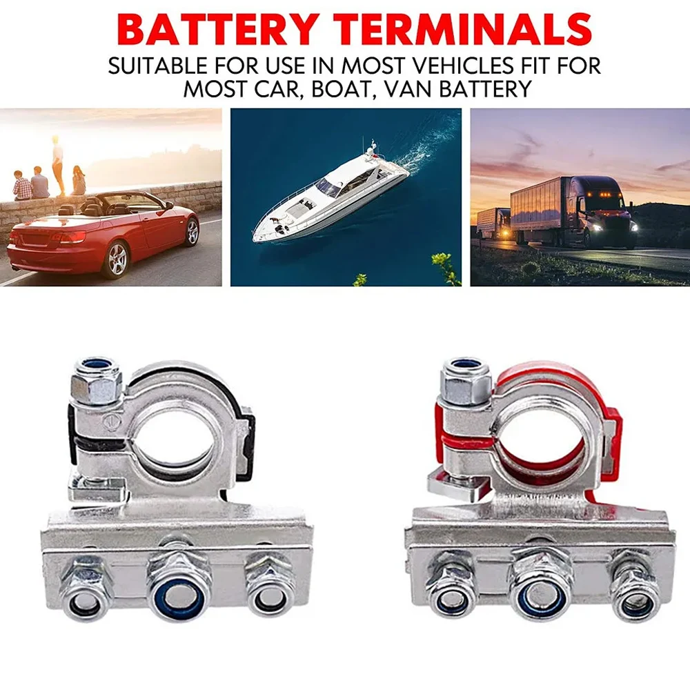 1 Pair Car Top Post Battery Terminal 12V 24V Cable Clamp Terminal Connectors for Auto Caravan Boat Motorcycle Car