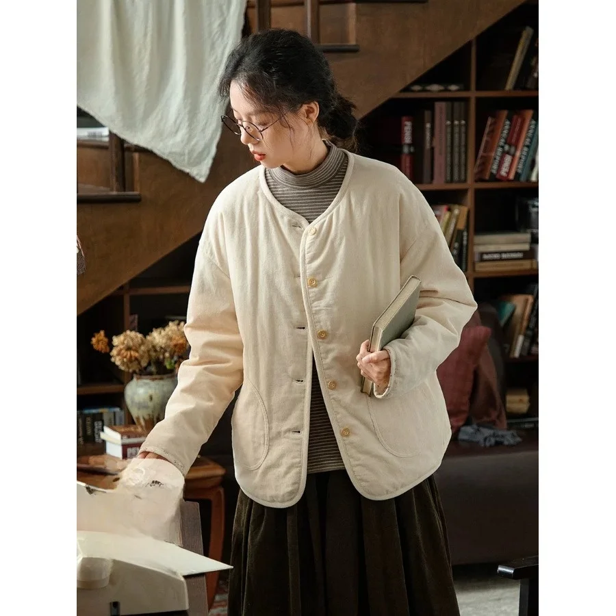 

Thickened Cotton Jacket Women's Autumn Winter Casual Two-Sided Wear Warm Coat Original Beige Cotton Outerwear for Ladies