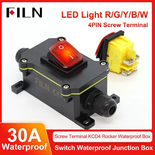 Imagen 1 del producto Caja de conexiones 30A, conector de alta corriente, cable de alimentación en línea para exteriores, 110V, 220V, 12V, 24V, interruptor basculante marino, encendido y apagado, resistente al agua IP65