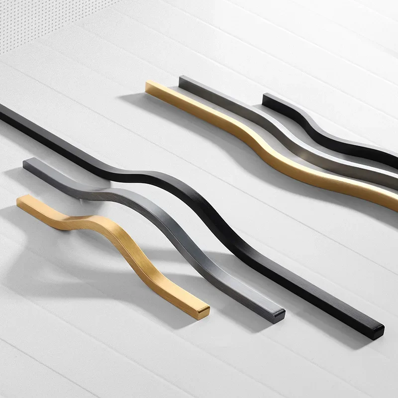 Aluminum Alloy Furniture Cabinet Door Handle 180mm-500mm Curved Wardrobe Pulls Drawer Cupboard Door Handles Furniture Hardware
