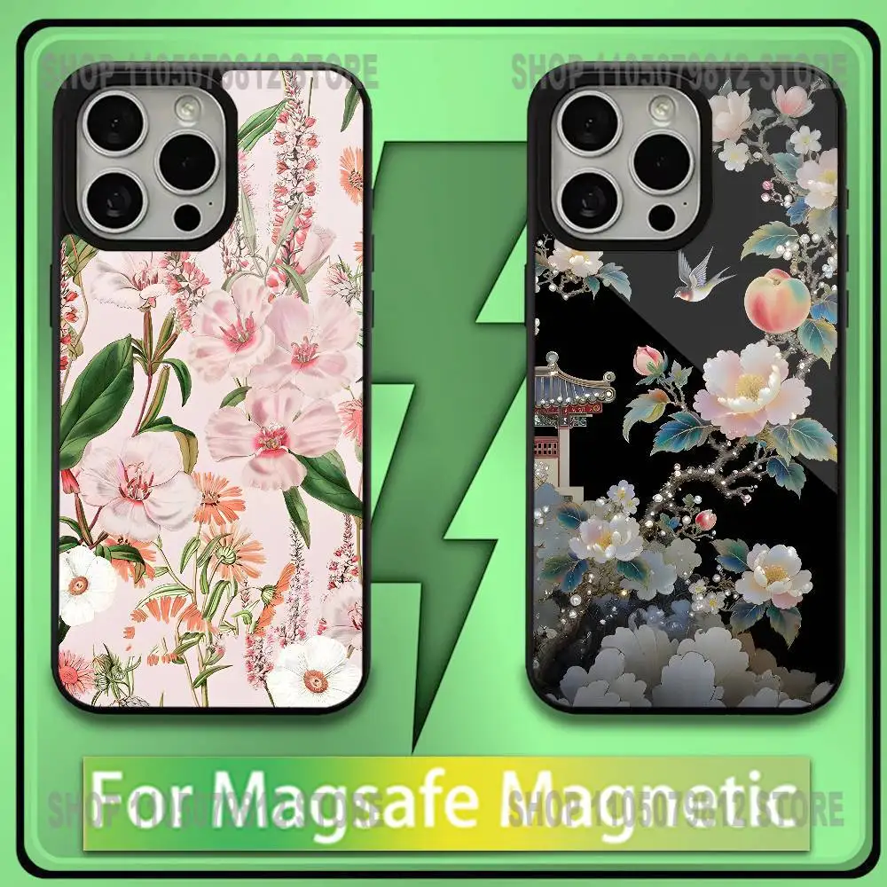 

Elegant Floral Bird Botanical Phone Case For iPhone17,16,15,14,13,12,11,Plus,Pro,Max,Mini Soft Magesafe Magnetic Wireless Charge