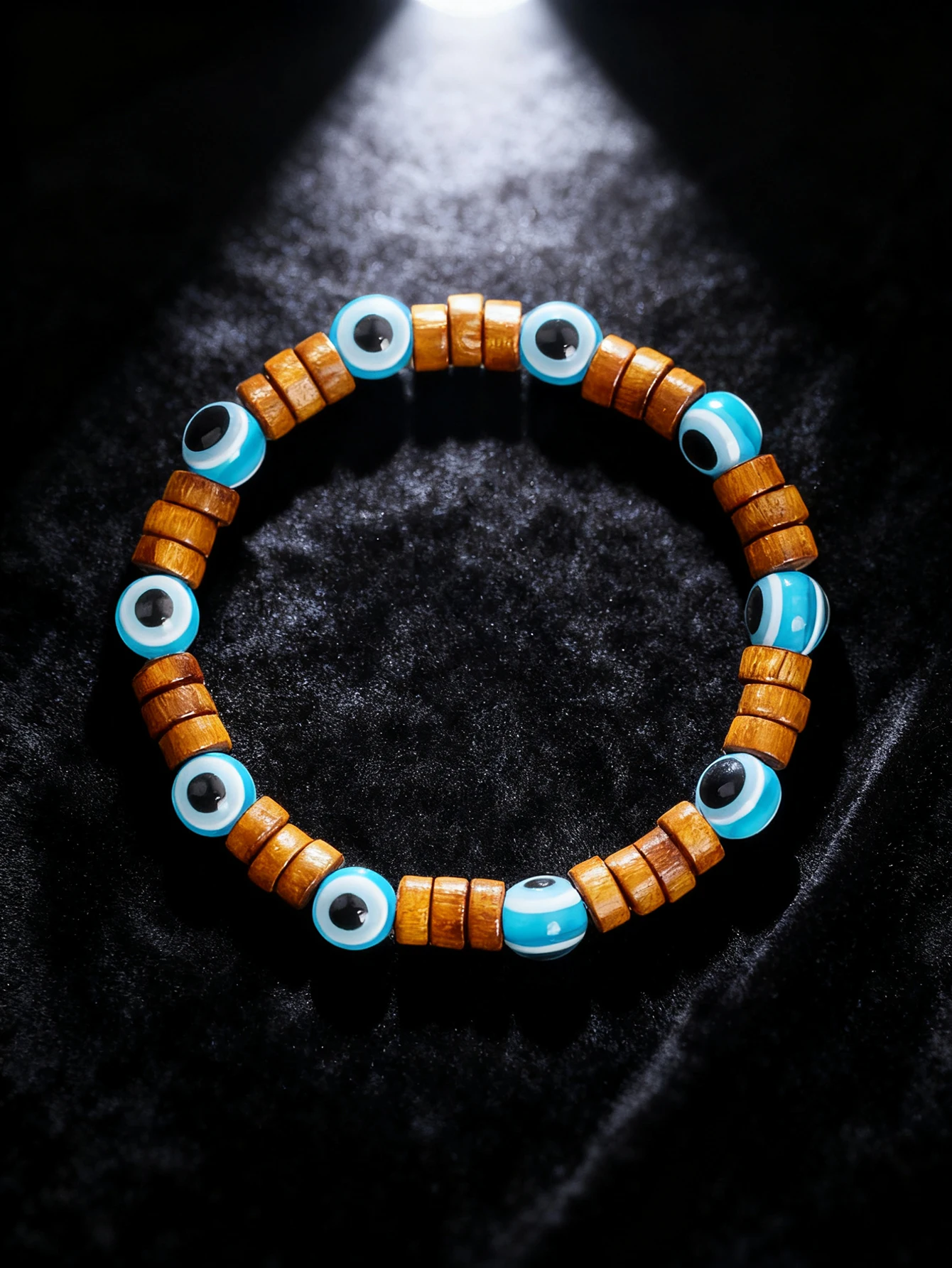

Natural Stone Beaded Bracelet Lake Blue Eye of Horus Beads Vintage Wood Slices for Protection Vigour & Spiritual Healing Jewelry