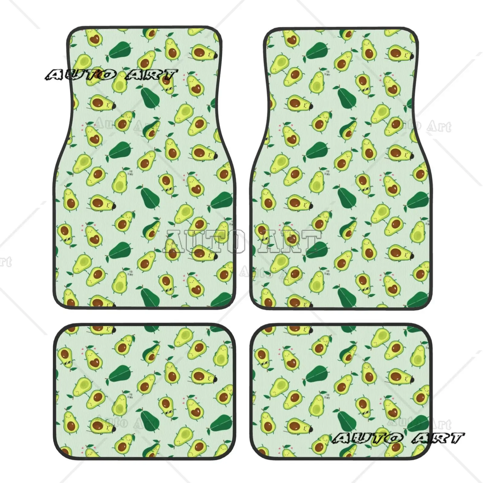 

Cute Green Avocado Cartoon Pattern Car Floor Mat Set of 4. Universal Interior Accessory for Car. Antislip and Antistain
