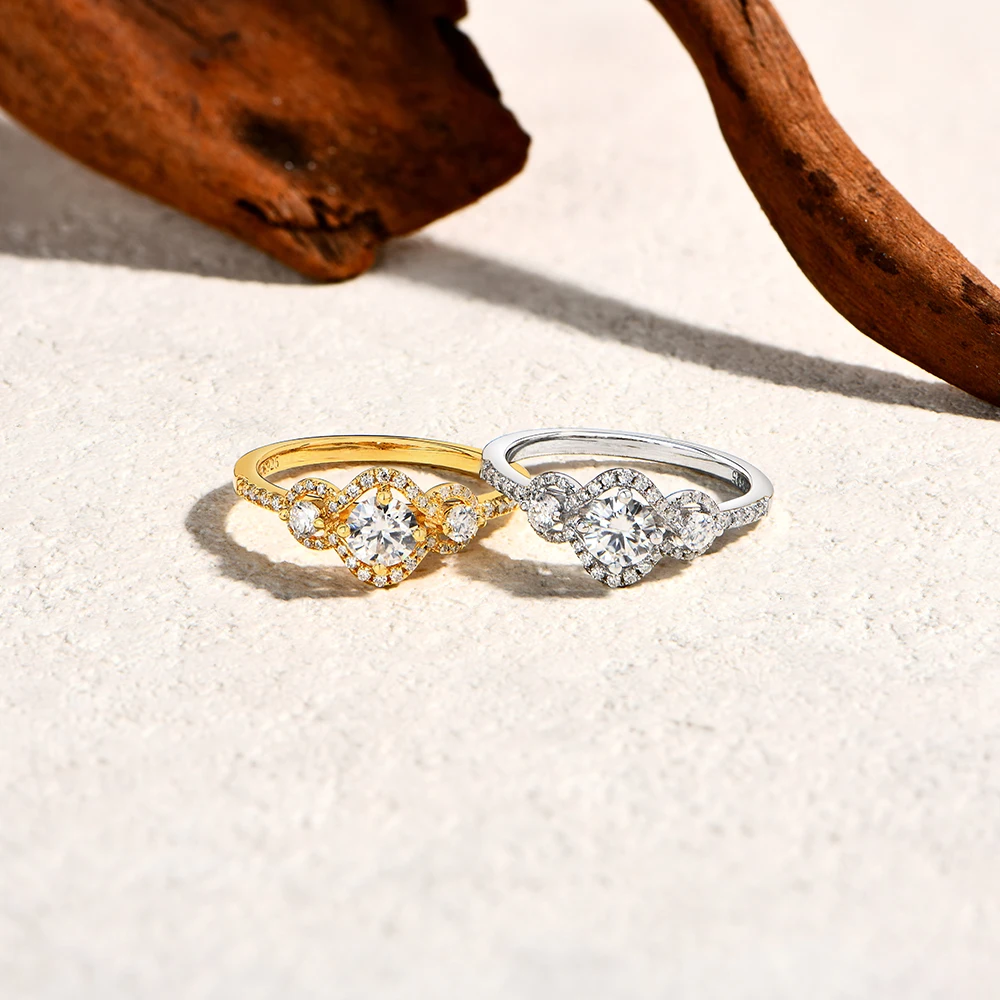 ATTAGEMS Three Stones Cluster Women Moissanite Ring D VVS1 0.5 ct Round Cut 925 Sterling Silver Engagement Wedding Fine Jewelry