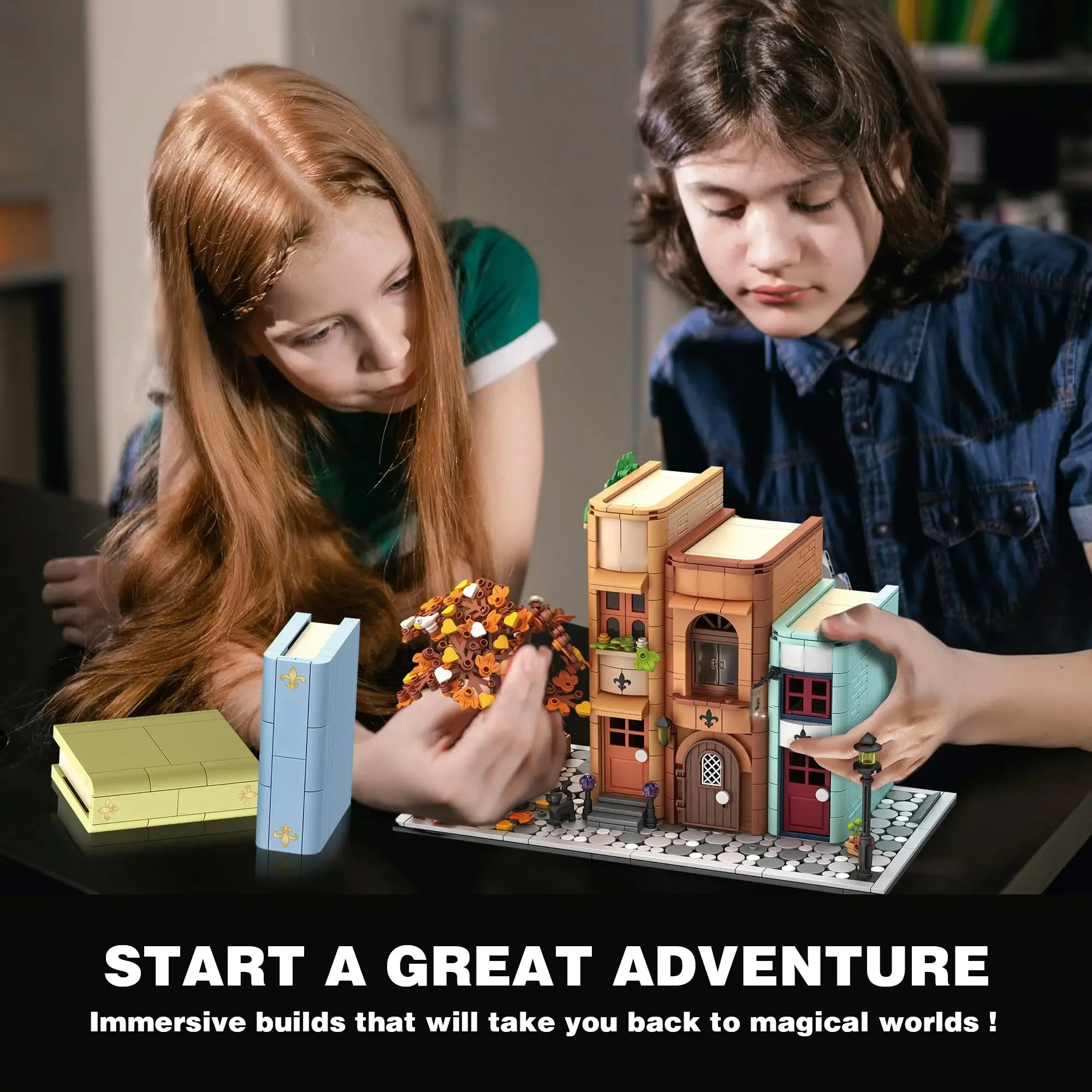 1488PCS Kreative Expert Stadt Street View MOC Magie Bücherregal Buchstützen Haus Hause Modell Bausteine Ziegel Puzzle Spielzeug für kind