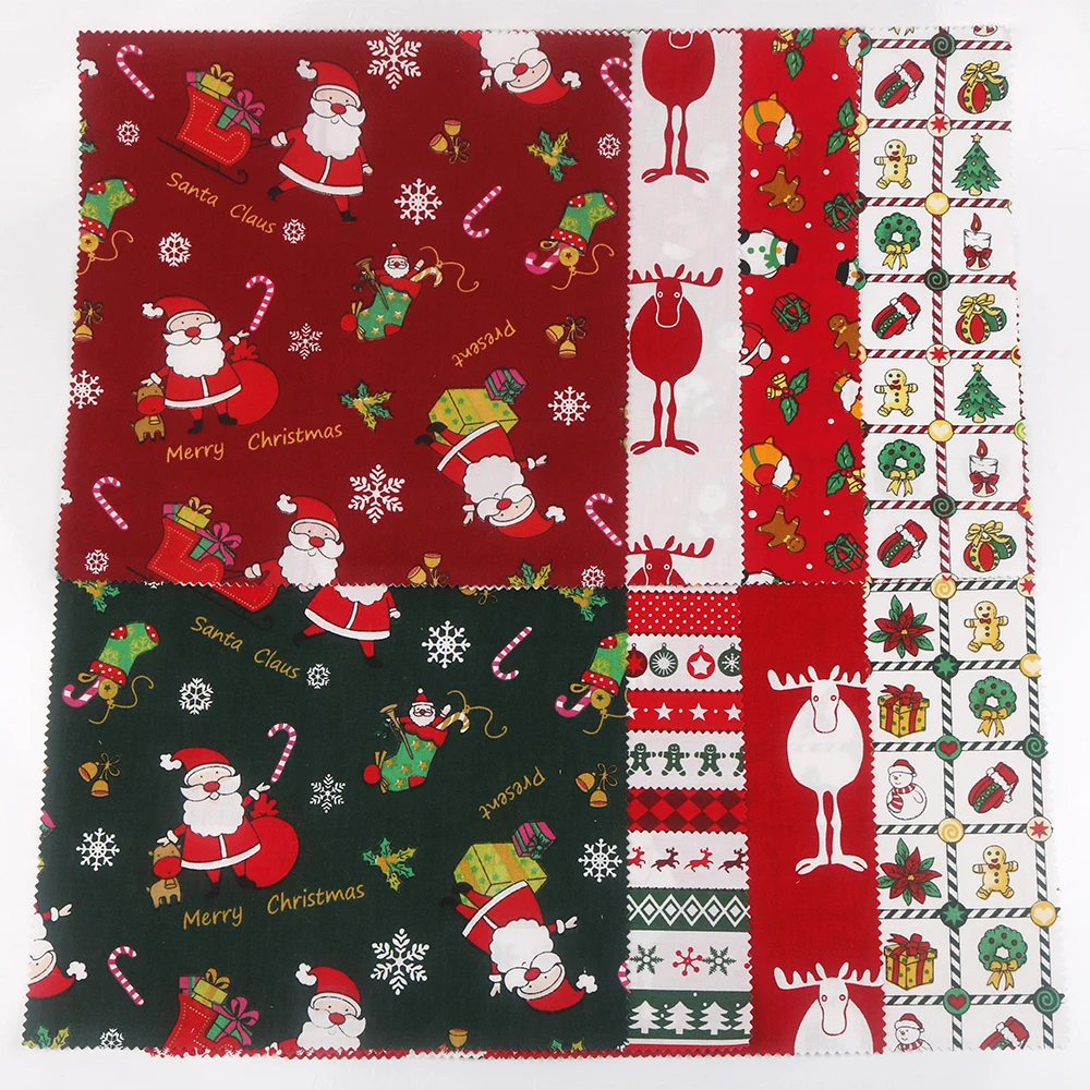 Random Christmas Set,Printed Cotton Twill Fabric Patchwork,Square Shape Cloth Bundle For DIY Handmade Sewing&Quilting Material