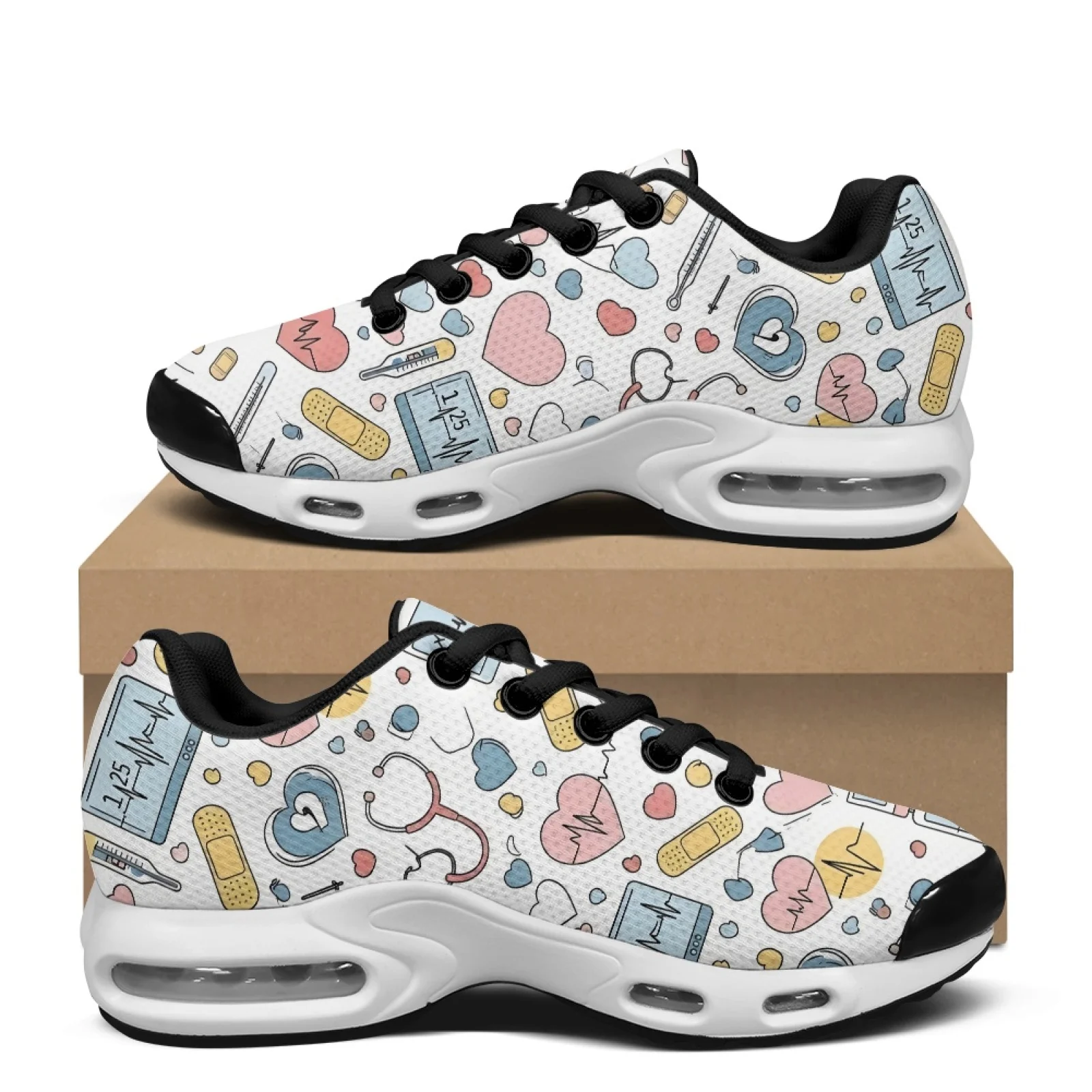 PENSTROLL Medical Hearts Pattern Fashion Sneakers Walking Shoes for Men, Air Cushion Arch Support Cross Trainers Shoes