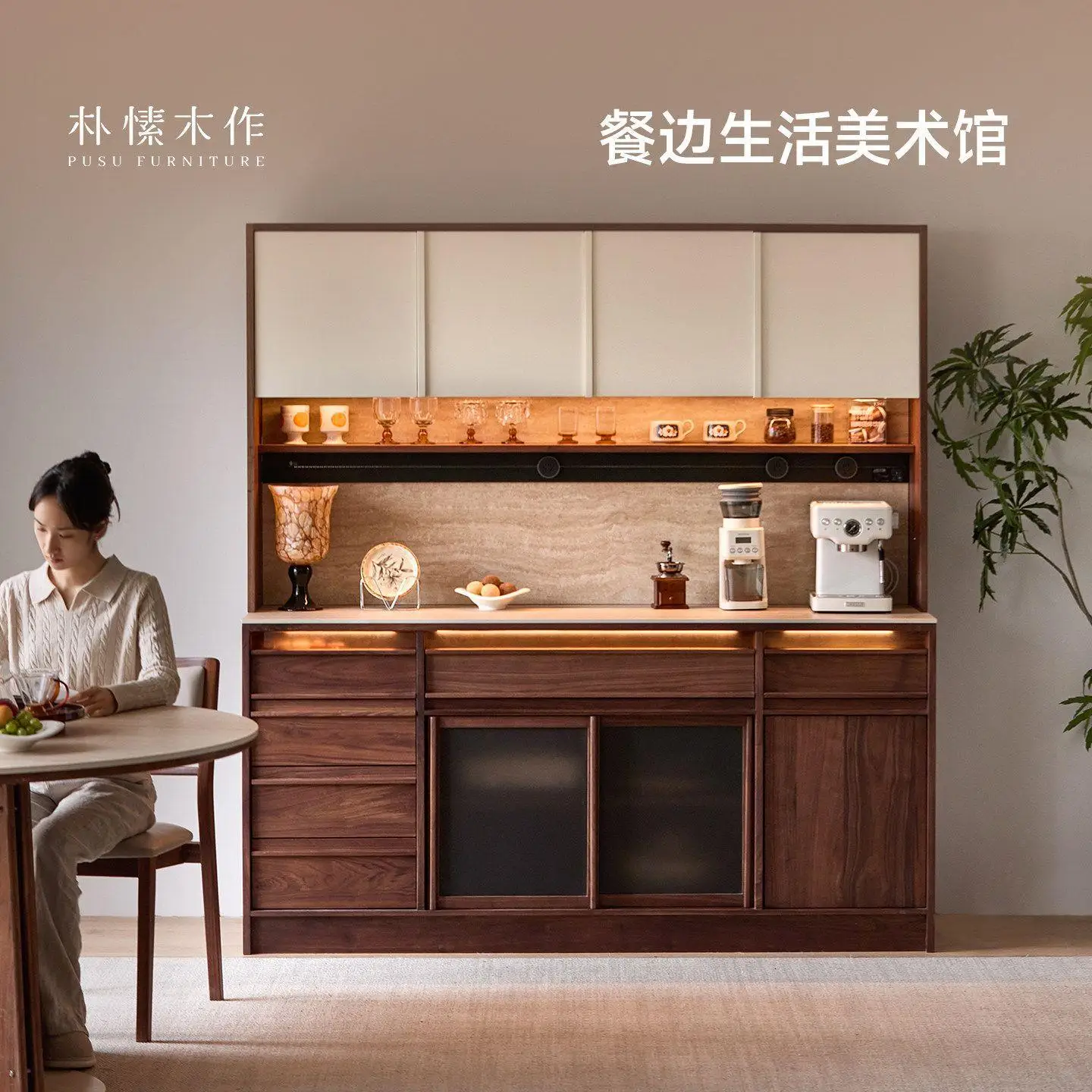 Slate medieval solid wood dining side cabinet integrated locker against the wall