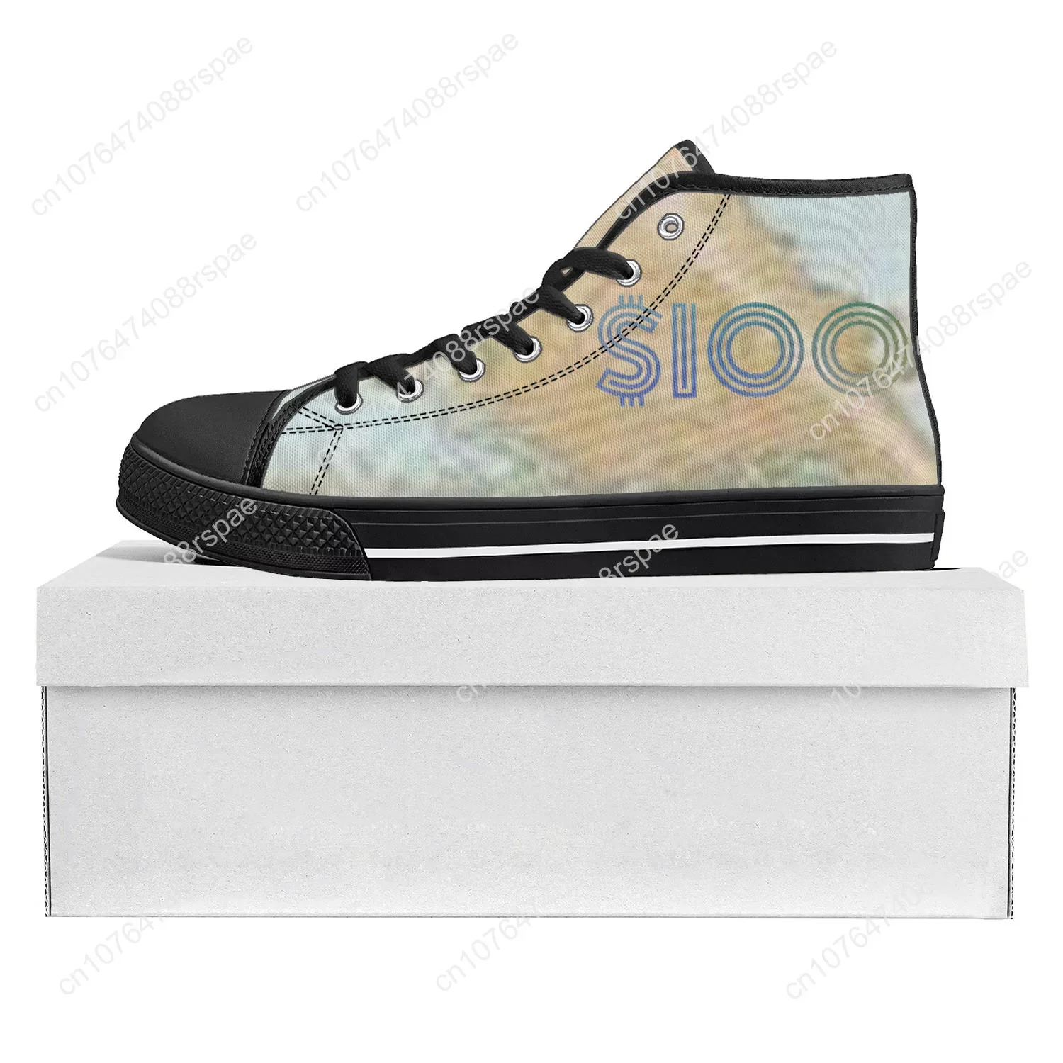 Sapatilhas de lona estampadas em dólar para homens e mulheres, sapatos casuais, sapatos personalizados pretos, top alto, qualidade, adolescente, popular