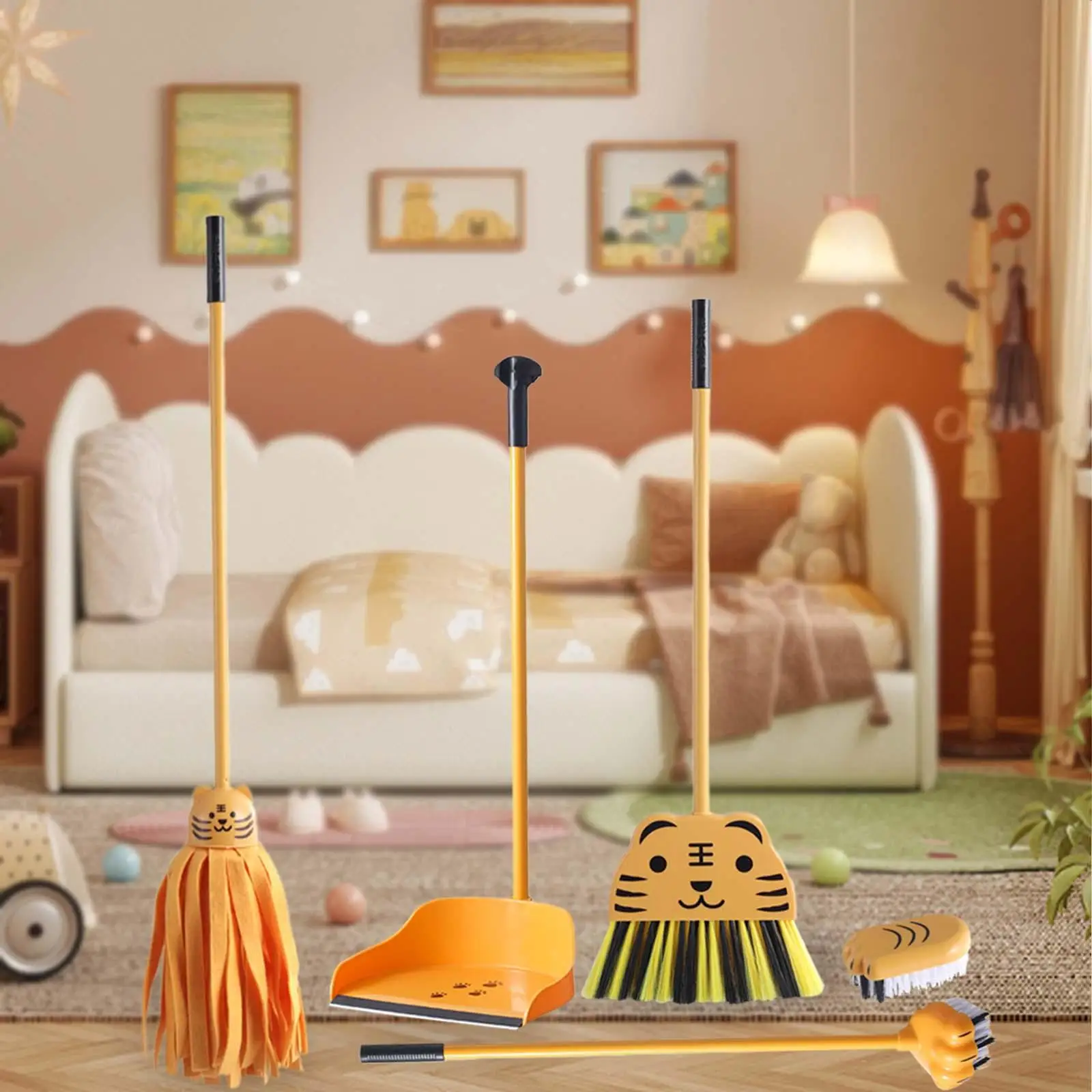 Mini Broom with Dustpan for Kids Kindergarten Cartoon Practical Roles Play Educational Toys Children Housekeeping Cleaning Tools