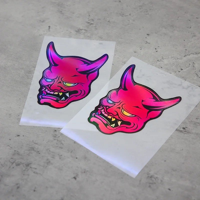 

1PC Demon Head Art Car Motorcycle Sticker, Vivid Red & Purple Design Decal for Auto Moto Personalization