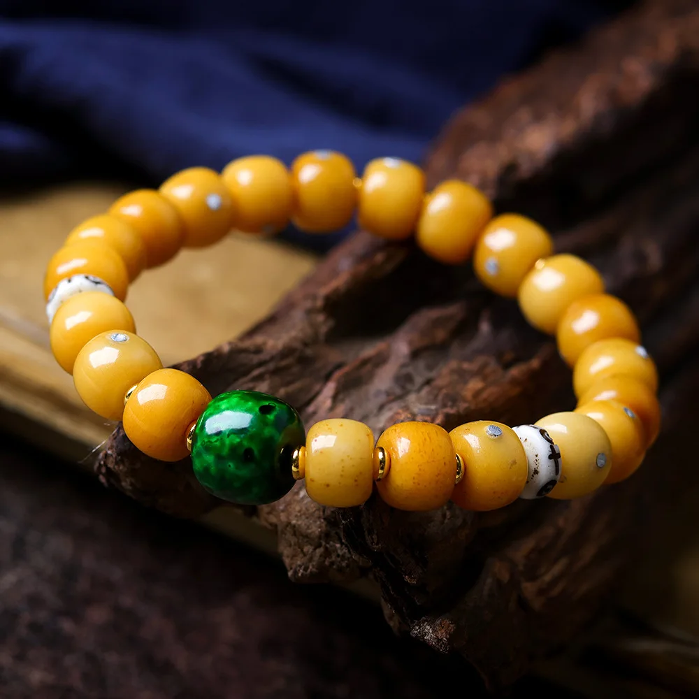 

2025 Autumn New Yak Bone Bucket Bead Bracelet Original Cultural Play Autumn Ethnic Style Bracelet with Open Light Jewelry