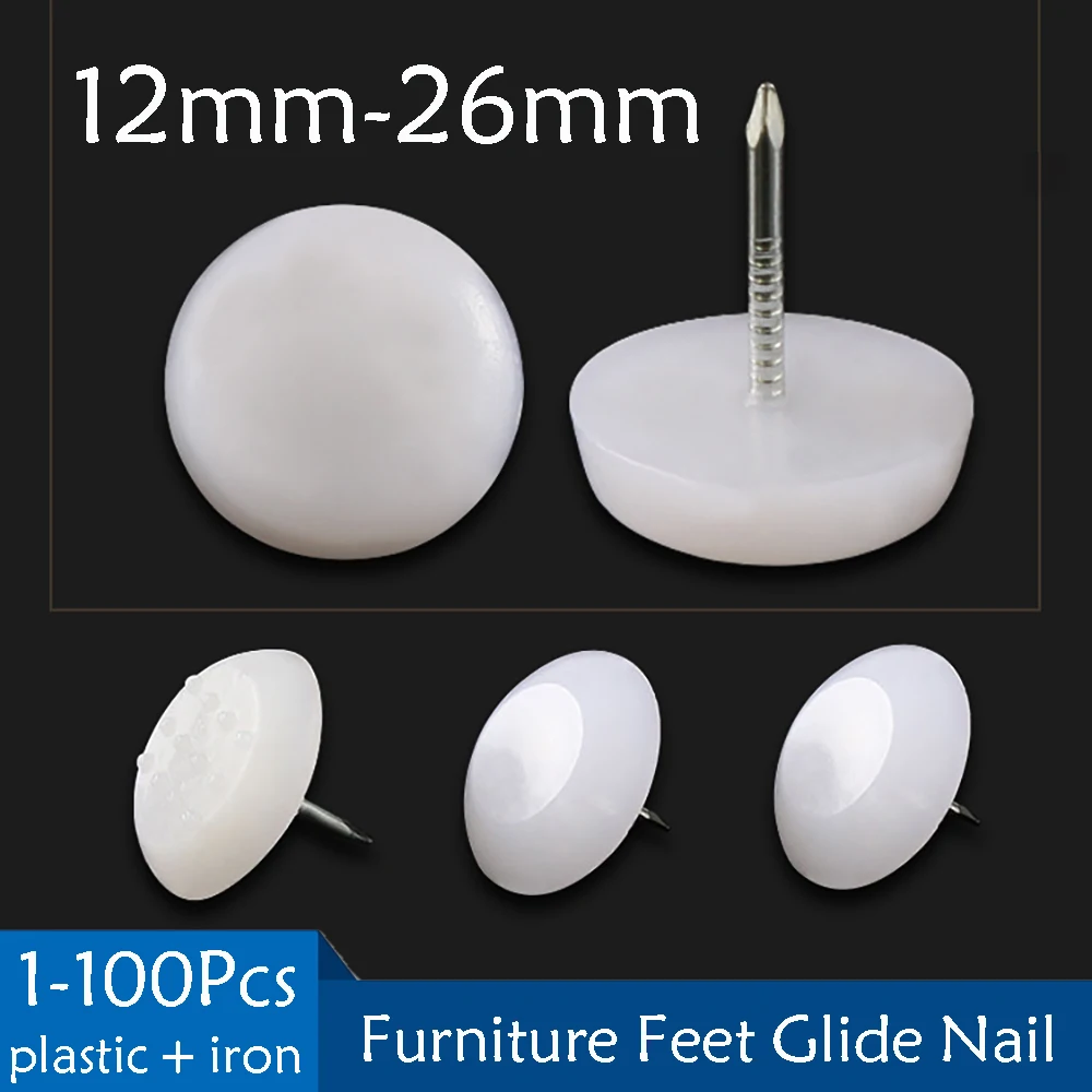 

1-100Pcs Furniture Feet Nails Skid Pad With Screw 12-24mm Round Chair Table Leg Protector White Plastic