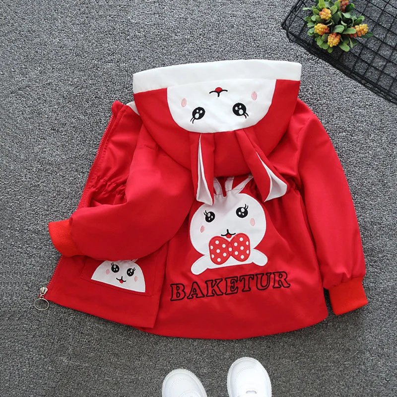 New Girls Print Jackets Kids Spring Autumn Hooded Thin Windbreaker Coat Children Clothes Teenagers Sweet Punching Outerwear