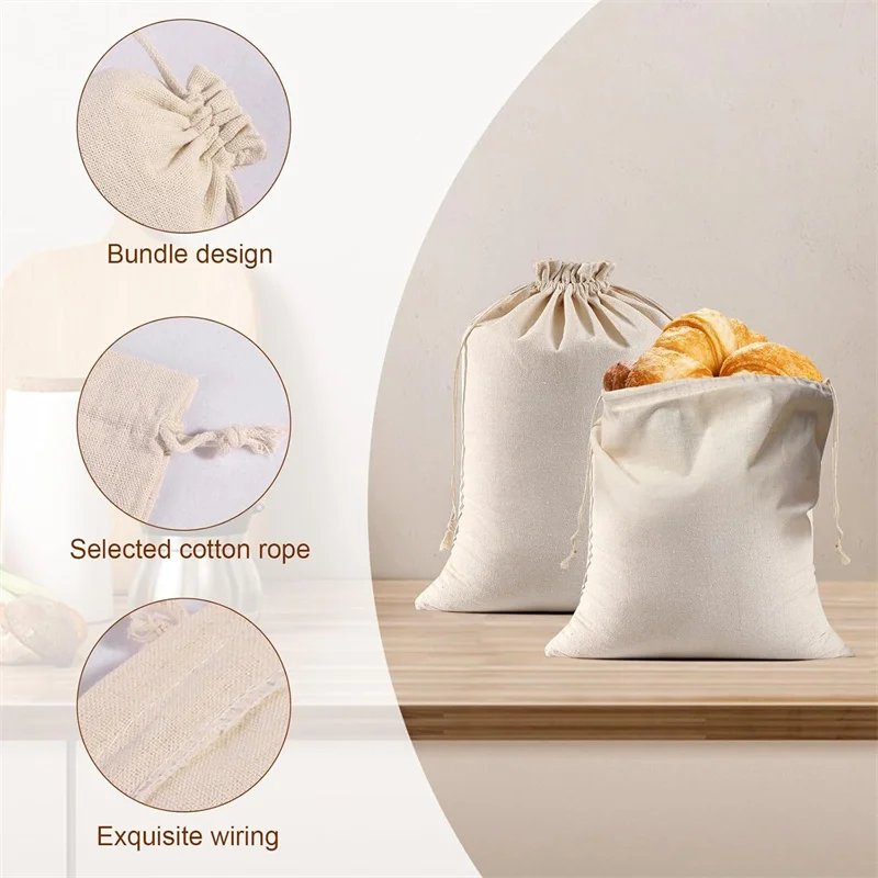 10 PCS Cotton Drawstring Bag Large Size Reusable Bread Bag Keeping Fresh Linen Bag  Christmas Party Gift Jewelry Package Bag