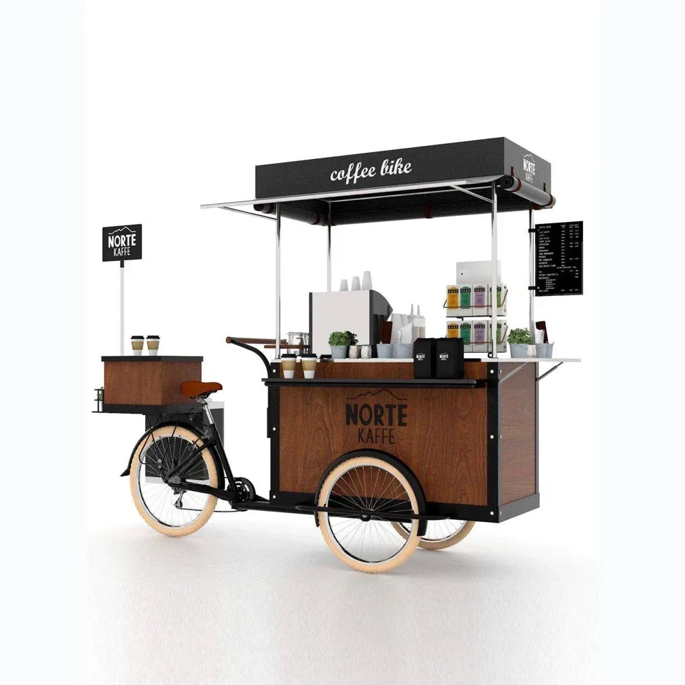 

Classic Design Flower Display Bicycle Street Mobile Ice Cream Snack Street Food Carts For Sale