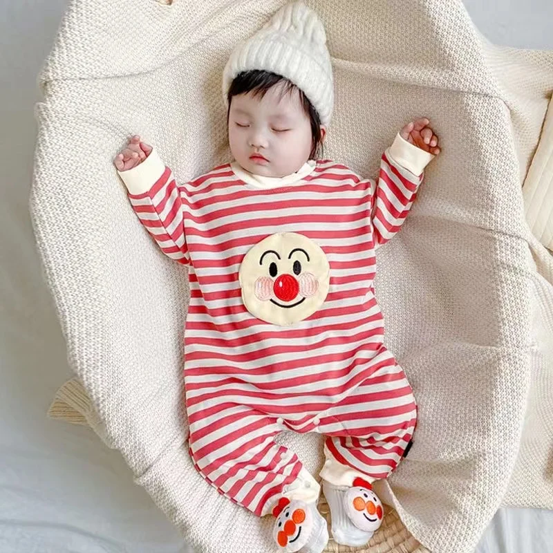 Spring Autumn Winter Newborn Baby Boys Rompers Cartoon Anpanman Print Long Sleeve Jumpsuit Girl Cotton Kid Outfit Infant Clothes