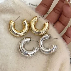 Geometric Thick Metal Round Earring Simple Gold Color Silver Color Chunky Hoop Earrings for Women Trend Minimalist Jewelry Gifts