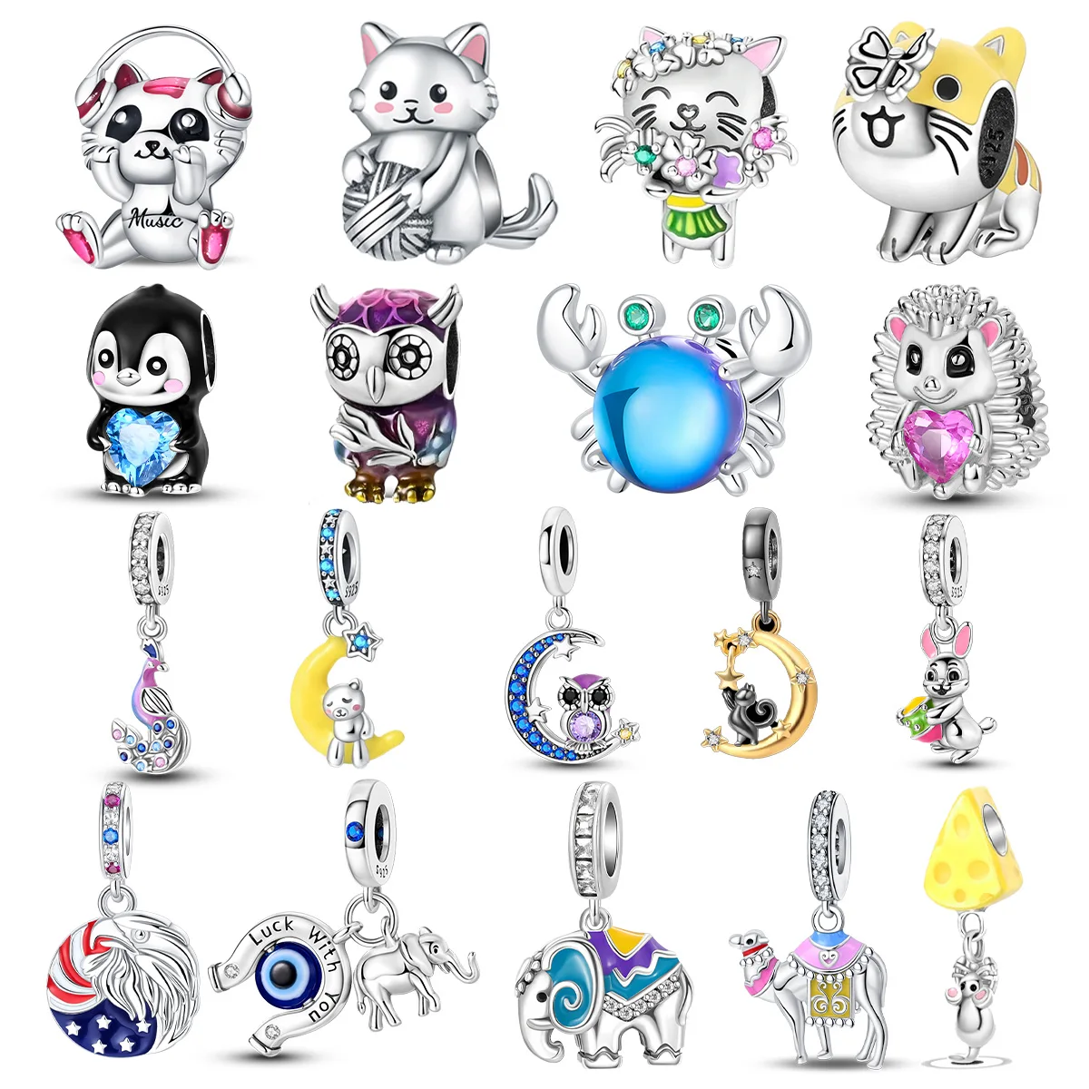 925 Ayar Gümüş Zodyak Hayvan Uğurlu Charms Kolye Fit Orijinal Pandora Bilezik Charm Boncuk Kolye Diy Kadın Takı