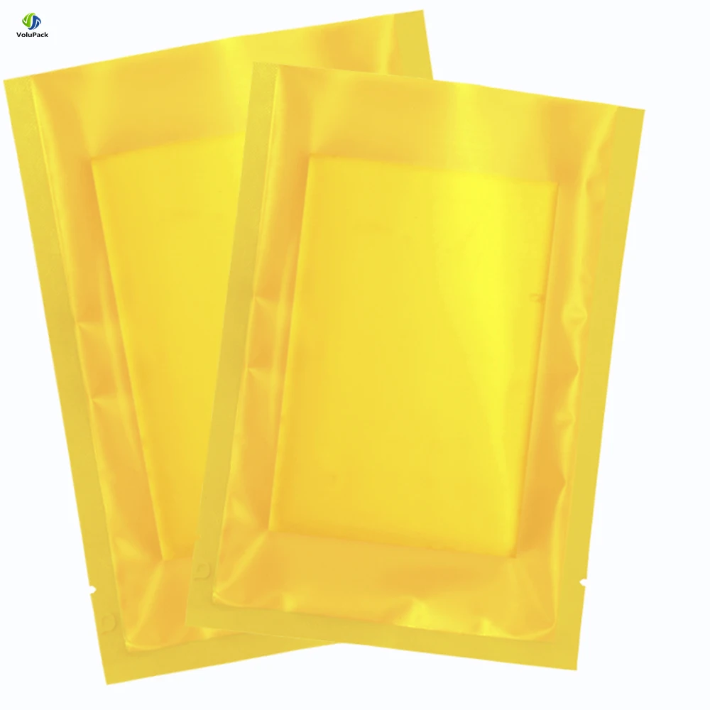 Eco-friendly Matte Gold Mylar Package Bags Smell Proof One Side Frosted Transparent Foil Vacuum Heat Seal Pouch With Tear Notch