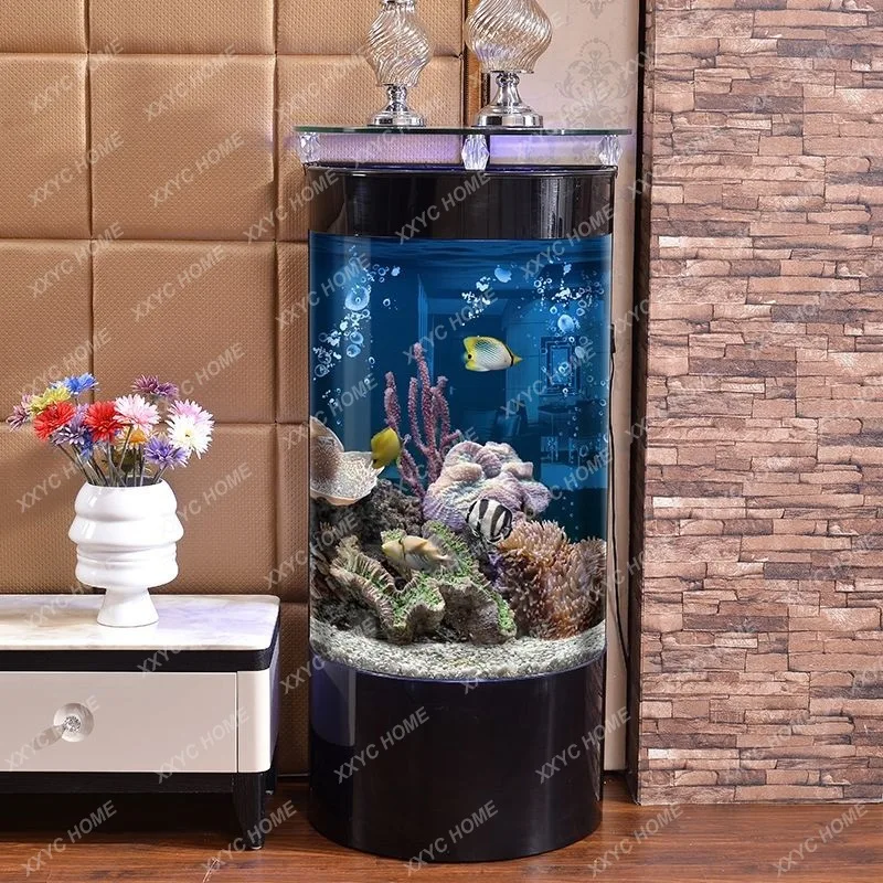 S1saa Fish tank living room water-free glass medium and large floor-standing tank household cylindrical aquarium