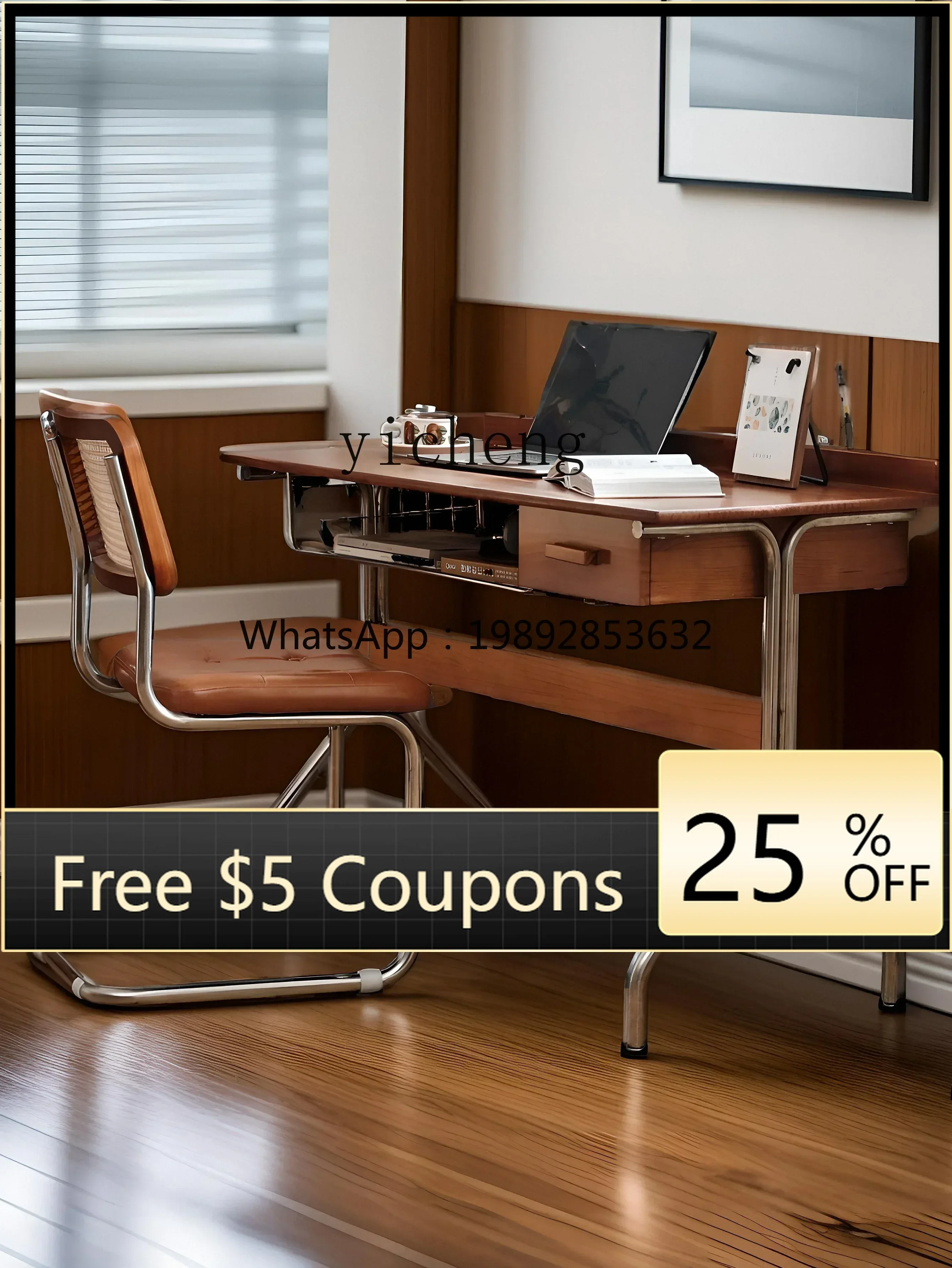 

ZZ Bedroom Mid-Ancient Solid Wood Desk Dressing Table Integrated High-Grade Stainless Steel Computer Table