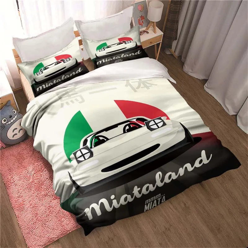 Miata MX-5 NA Racing Cartoon Bedding Set Jdm Car Drift Soft Duvet Cover Boys Bedroom Comforter Queen Size King Bedding Set Gift