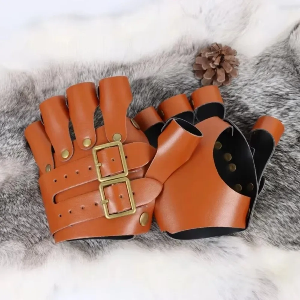 Gothic PU Leather Faux Leather Gloves Wristband Design Pirate Theme Fingerless Gloves Medieval Style Cosplay Gloves Rock Bands