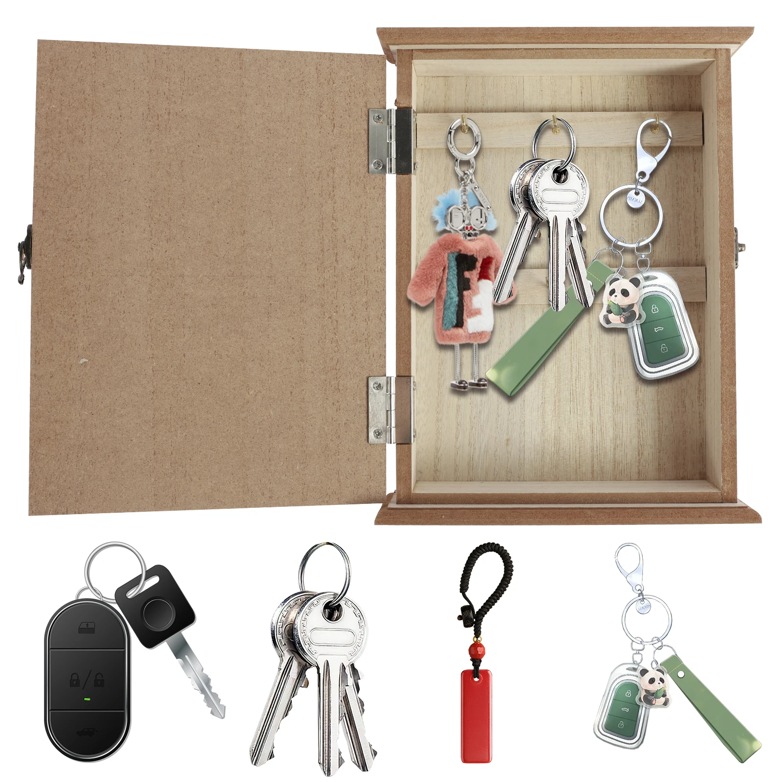 Wood Key Box Decorative Key Holder 20×6×26 cm Wood Key Rack with 6 Hooks Key Cabinet with Back Bracket Key Hanger Key Storage