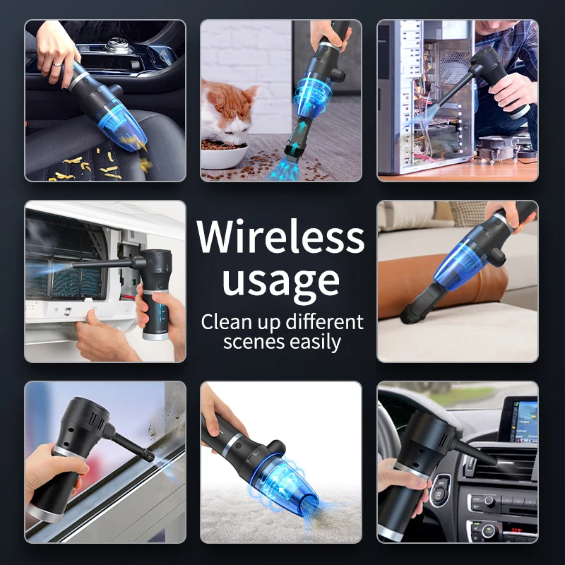 3 in 1 98,000RPM 13,000Pa 무선 송풍 및 흡입 진공 청소기 보조베터리로 휴대용 공기 먼지떨이