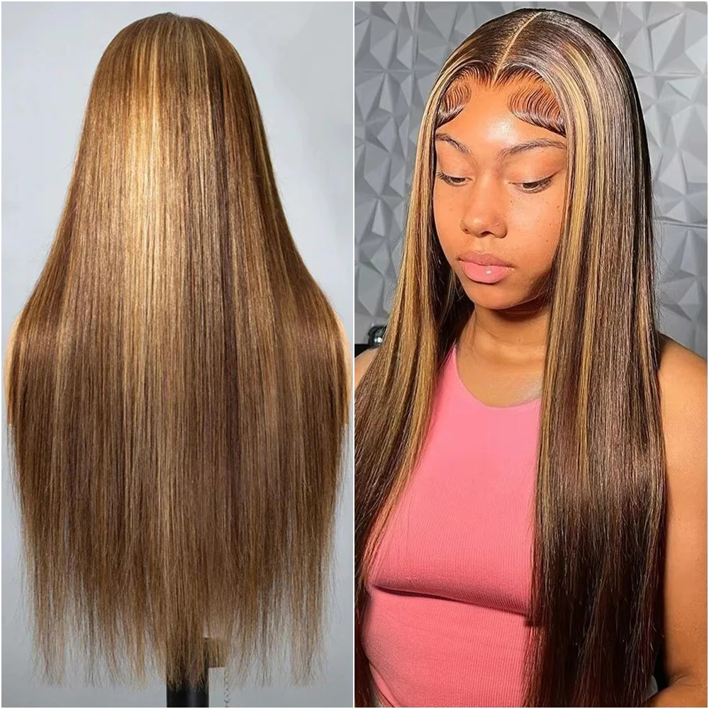 Highlight Wigs Colored Straight Lace Front Human Hair Wigs Honey Blonde Straight 13x4 Hd Lace Frontal Wigs Human Hair For Women 200 Density
